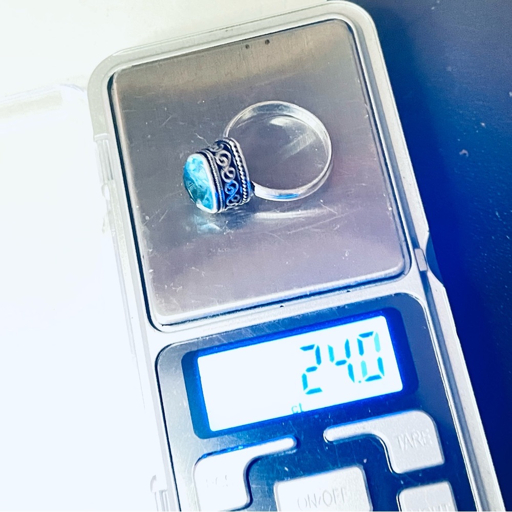 New 925 Sterling Silver London Blue Aquamarine Artisten OOAK Water Drop Ring - Picture 3 of 16